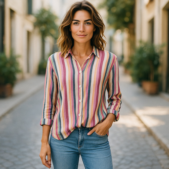 Rails Sydney Top Women’s XS Avila Striped Linen Blend Metallic Thread Button - Picture 6 of 12